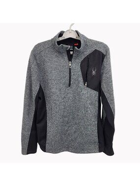 Spyder Mens Medium Gray Logo Quarter Zip Knit Sweater Lightweight Pullover